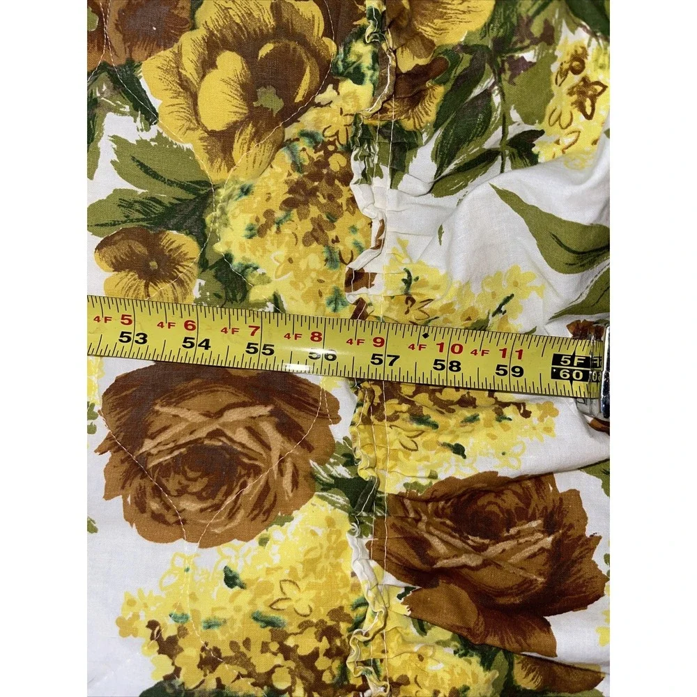 VTG Retro 70's Bedspread Full Double yellow brown flowers Quilted shams Ruffled
